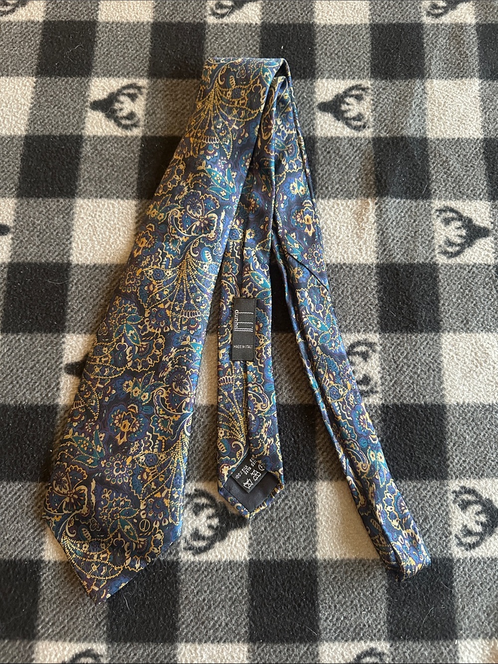 Dunhill Navy Paisley Silk Tie with Gold and Teal Accents